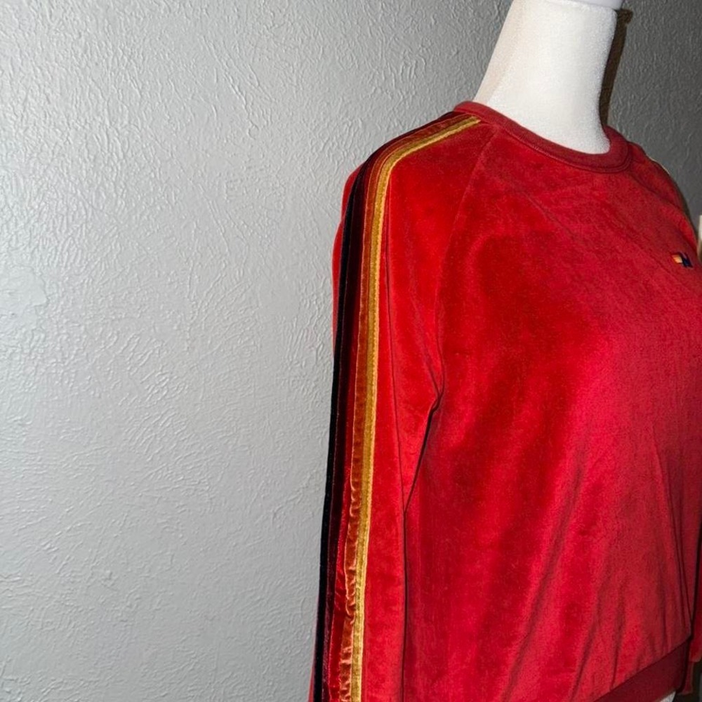 Aviator Nation Velvet Stripe Classic Sweatshirt Relaxed Size XS Red‎ - Picture 2 of 4